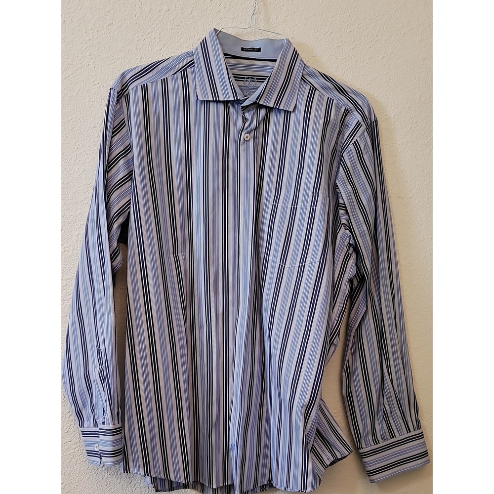 Stafford Classic Fit Mens Blue Navy White Striped Button Down Dress Shirt XL